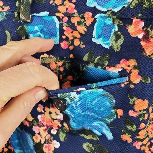 Merona Stretch Curvy Fit Ankle Pants Blue Floral Size 10 - Picture 9 of 9